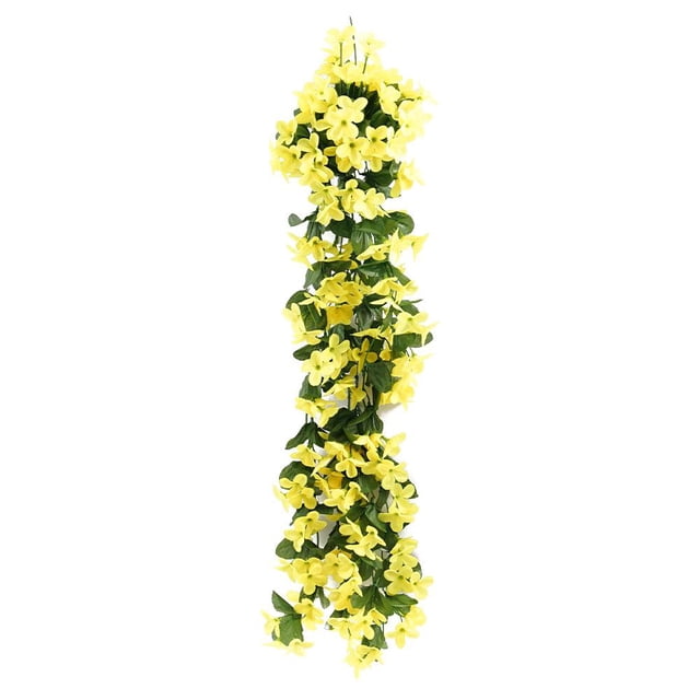 EZLIFE Cesta de ratán para colgar en la pared con flores artificiales de orquídea violeta de seda falsa E9W4