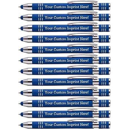 Soft-Touch Custom Pens with Stylus Personalized Metal Printed Name Pens - Black Ink - Imprinted Message of Choice - 12 pcs/pack