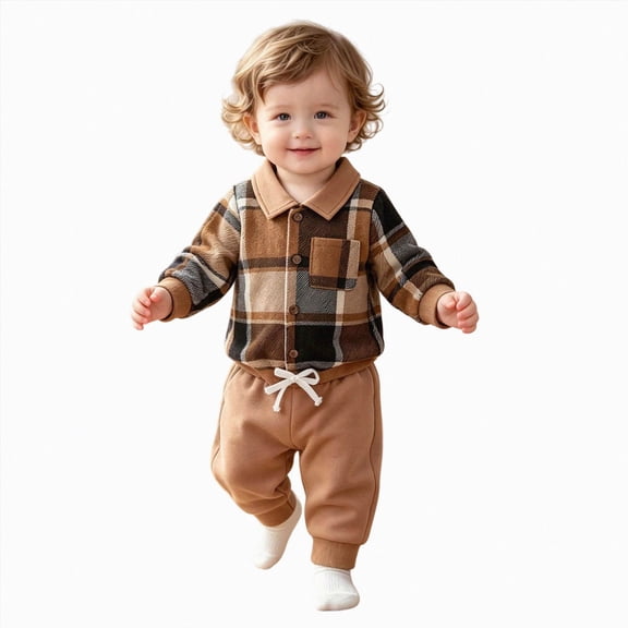 Enyan Baby Boy Fall Outfits Newborn Flannel Long Sleeve Sweatshirt Romper Pants Set 2 Piece Infant Boys Winter Clothes(Size 0-3 Months)