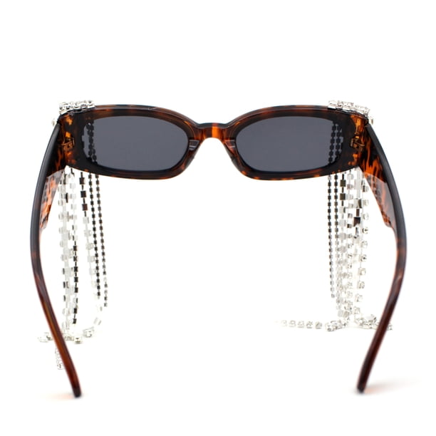 Sparkly Tortoise Rhinestone Tassel Sunglasses Heavy Dripping Rhinestone Tassel Bling Luxury Rectangle  main image 2