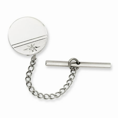 Rhodium-plated Engravable 0.01 Ct. Diamond Polished Florentined Tie Tack. Carat Wt- 0.01ct