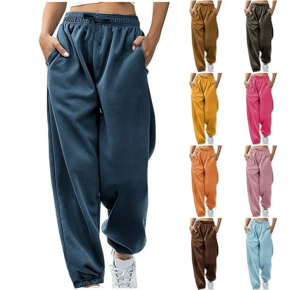 Cinch Bottom Sweatpants for Women with Pockets High Waisted Baggy Casual Workout Lounge Joggers Brown M