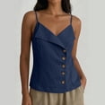 thumbnail image 6 of SHTXOZHI Womens Linen Wrap Neck Tank Tops Spaghetti Strap Button Front Cropped Tees Casual Sleeveless Basic Shirts, 6 of 7
