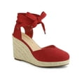 thumbnail image 1 of BLISSFUL STEP Chaussures pour Femmes Sandales Espadrilles à Talon Compensé Haut Bout Rond Rouge 9, 1 of 8