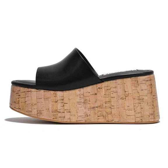 Cape Robbin Banka Black Slip On Round Open Toe Chunky Wedge Heel Fashion Sandals (Black, 11)