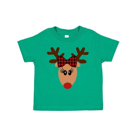 

Inktastic Cute Girl Reindeer with Buffalo Plaid Bow Gift Toddler Boy or Toddler Girl T-Shirt