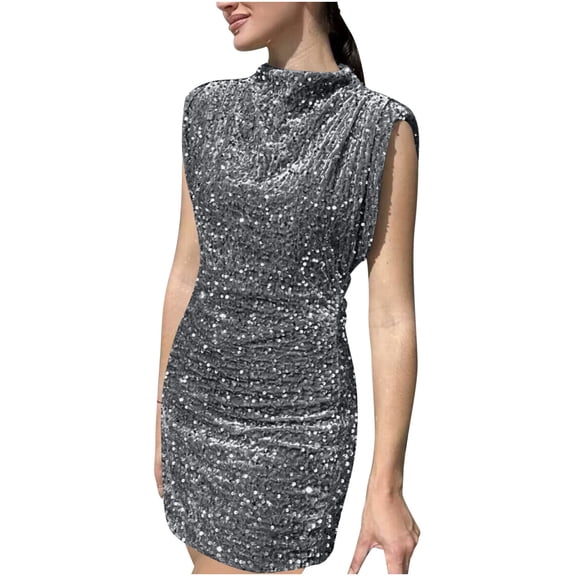 ZQUUVOU Women's Sequin Glitter Party Dress Sleeveless Mini Length Sparkly Cocktail Gown for Evening Celebration Gray