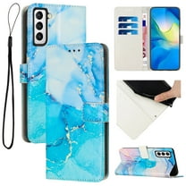 Nalacover for Samsung Galaxy A03s Marble Pattern Wallet Case with Credit Card Slots Holder Kickstand Cover, Soft Silicone Shokcproof Anti-Fall Premium PU Leather Magnetic Clasp Flip Case, Blue