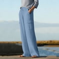 thumbnail image 6 of Scyoekwg Stretch Work Pants for Women Cotton Linen Wide Leg Pant Drawstring Ladies Sweatpants Loose Solid Color Comfy Casual Trousers Light Blue,S, 6 of 8