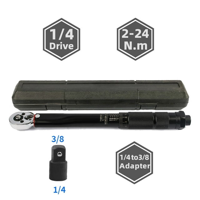 Bike Torque Wrench Set - 1/4 Inch Drive - 2 to 24nm 0.1Nm High Precision Essential MTB & Bicycle Torque Wrench Tools.