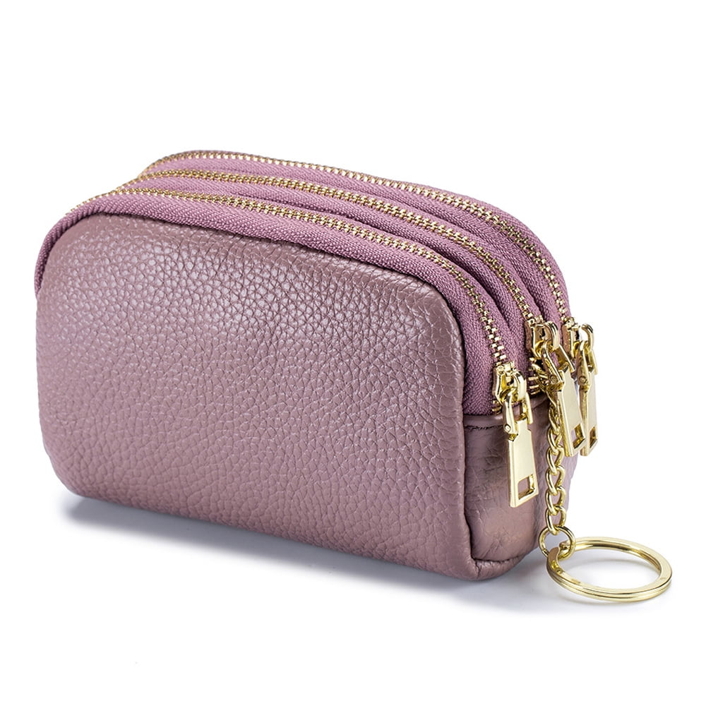 Women Leather Coin Purse Small 3 Zippered Change Pouch Wallet purple Walmart