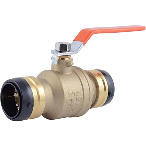SharkBite 1-1/2 Inch Ball Valve, Push to Connect Brass Plumbing Fitting, Water Shut Off, PEX Pipe, Copper, CPVC, PE-RT, HDPE, UXLBV41