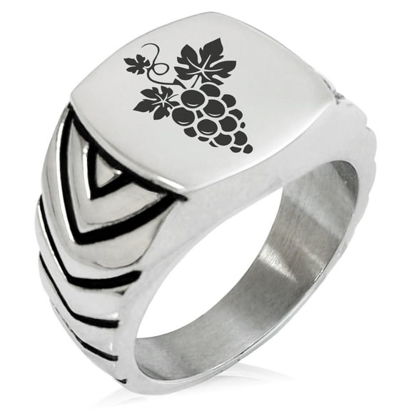 Stainless Steel Dionysus Greek God of Wine Chevron Pattern Biker Style Polished Ring