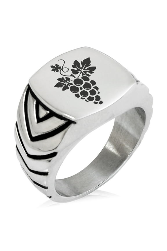 Stainless Steel Dionysus Greek God of Wine Chevron Pattern Biker Style Polished Ring