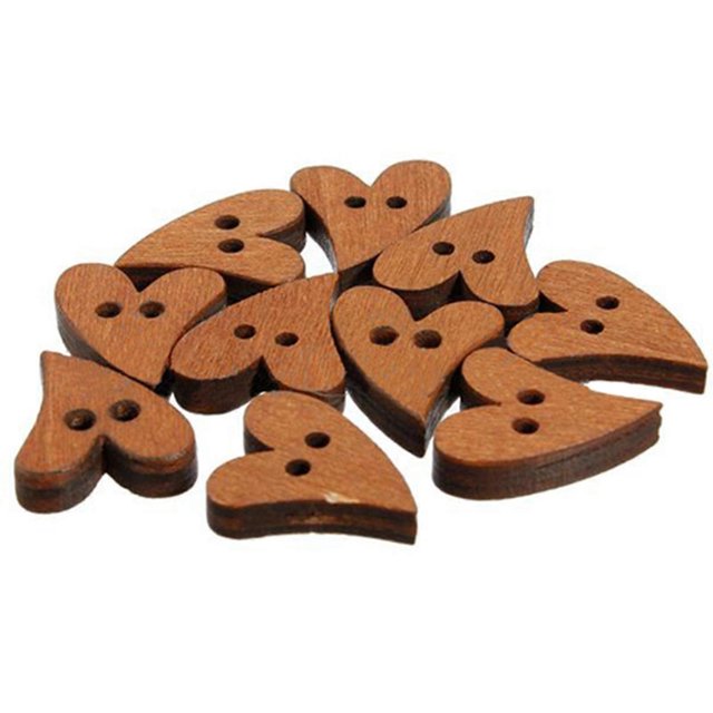 100pcs Buttons Heart Shape Unfading Wood Brown Sewing Buttons For Sewing