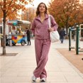 thumbnail image 4 of Szluipve 2 Piece Sets for Women Leopard Print 2 Piece Tracksuit Zip Up Stand Collar Jacket Elastic Waist Wide Leg Pants Casual Loungewear Outfit Set Pink XL, 4 of 7