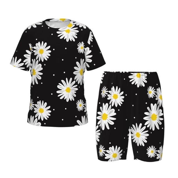 Balery Daisies Flowers Conjunto de Pijama Infantil de Manga Corta con Estampado – Ropa de Dormir de Algodón Suave-X-Large