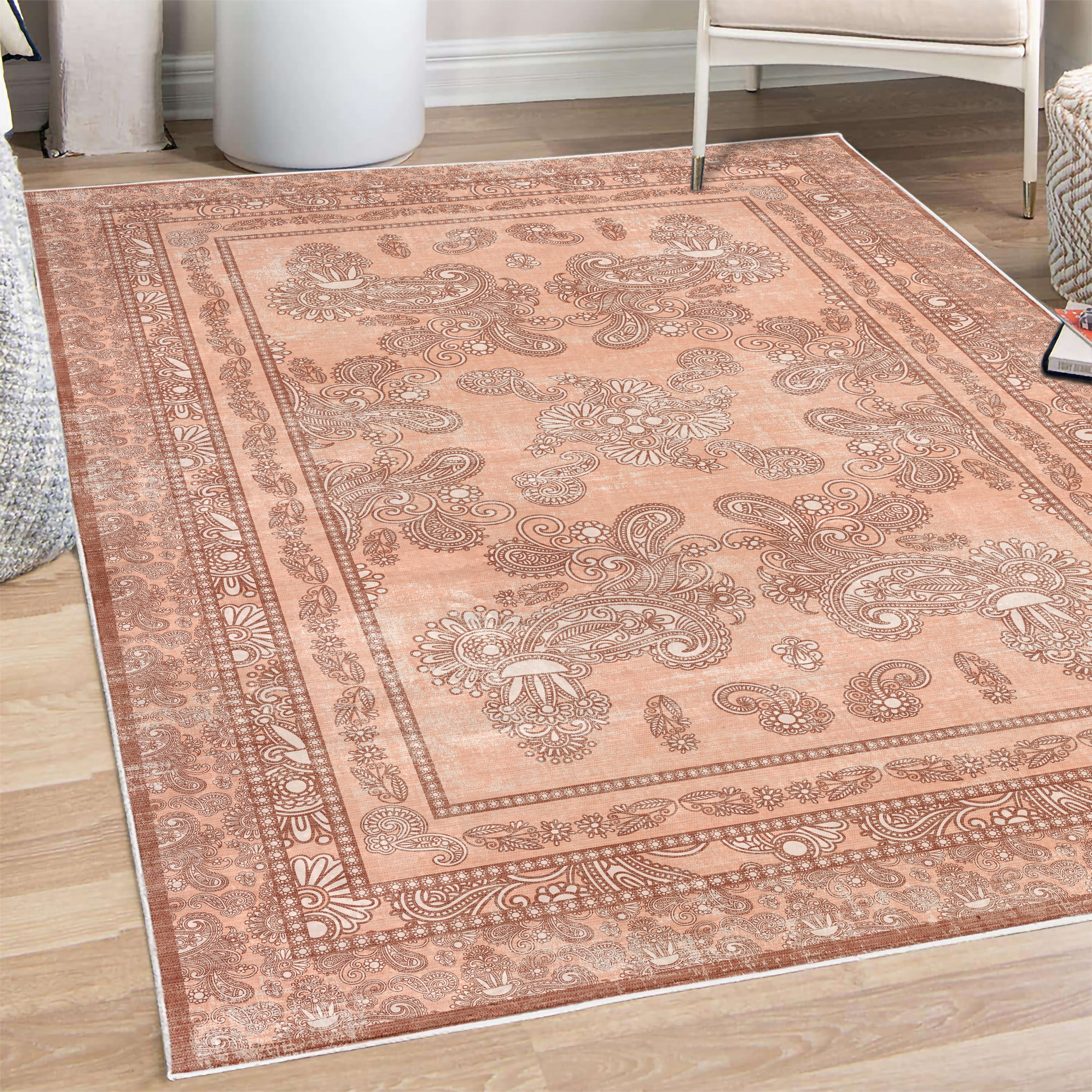 Boho Decorative Rug, Vintage Look Ethnic Look Pattern of Paisley ...
