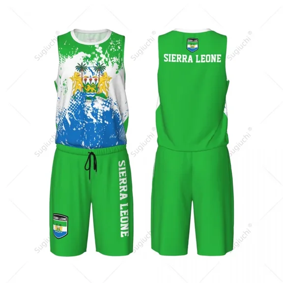 Team-up Sierra Leone Flag Grain Men Basketball Jersey Set Shirt & Pants Sleeveless Custom Name Nunber Exclusive