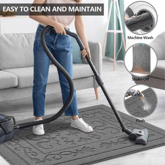 Indoor Doormat, Front Back Door Mat 24"x36" Washable, Rubber Backing Non Slip Door Mats, Low-Profile Absorbent Entrance Doormats Inside Floor Mats for Entryway, Resist Dirt Entry Rugs, Grey