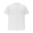 thumbnail image 4 of Coorders Men's Henley Button Down Shirts with Pockets, Linen Men's Two Pocket Button Front Shirt, White, XXL, 4 of 7
