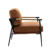Guyou Modern Accent Chair, Upholstered Faux Leather Reading Armchair with Metal Legs, Casual Living Room Chair with Removable Cushion and Backrest for Living Room Bedroom Study, Brown