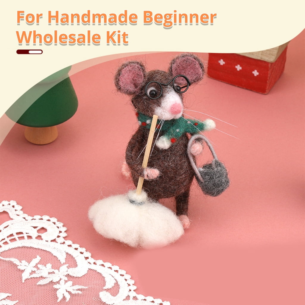 JZROCKER Beginner Needle Felting Set Mouse Family Wool Felted Set with Instruction Felting Needle Wool Roving Wood Handle