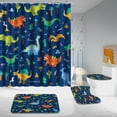 thumbnail image 6 of Poedist 4Pcs Kid Shower Curtain Set, Bathroom Sets with Shower Curtain and Rugs, with Non-Slip Rugs,Toilet Lid Cover,Bath Mat and 12 Hooks,71 x 71 Inch, Dark Blue Dinosaur Kid's Set, 6 of 6