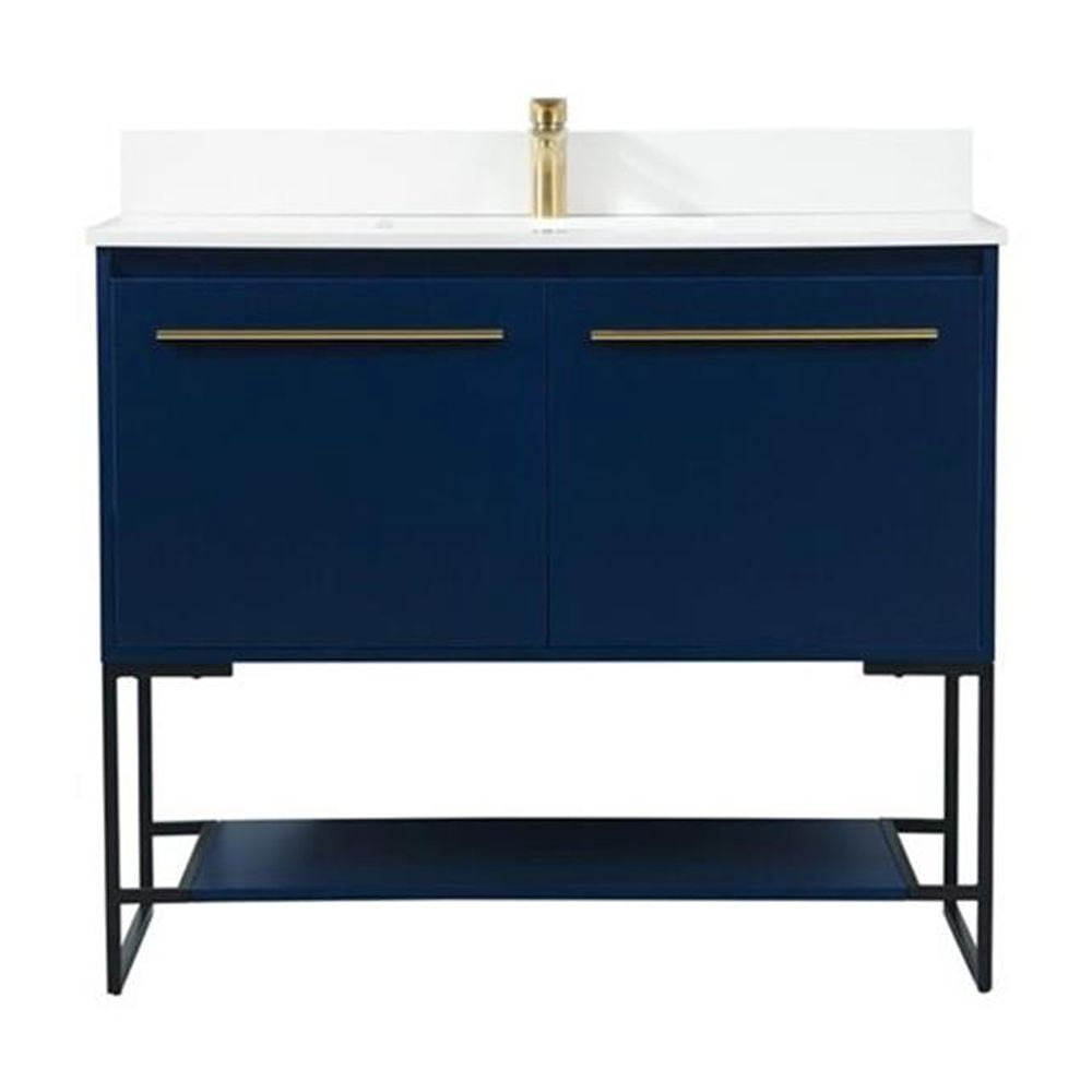 40 inch single bathroom vanity in blue with backsplash