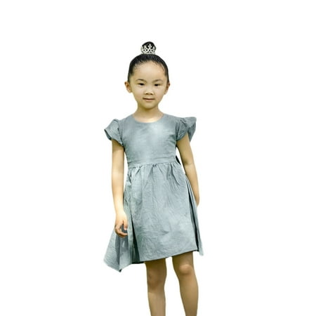 

JYYYBF 1-6Y Princess Summer Baby Girls Dress Ruffles Sleeve Solid Backless Bowknot Knee Length A-Line Dress Lake blue 5 Years