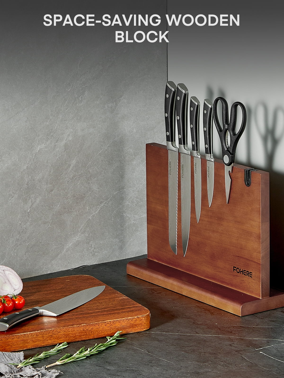 FOHERE Kitchen Knife Set with Magnetic Knife Holder and Sharpener, 7 Pieces Ultra Sharp Chef Knife Set with Ergonomic Handle,  High Carbon Stainless Steel Knives Set for Kitchen
