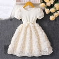 thumbnail image 4 of SBYOJLPB Robe Unie pour Enfants Col Rond Manches Courtes Robe d'Été Fille en Maille avec Nœud Jupe Décontractée et Confortable, 4 of 5