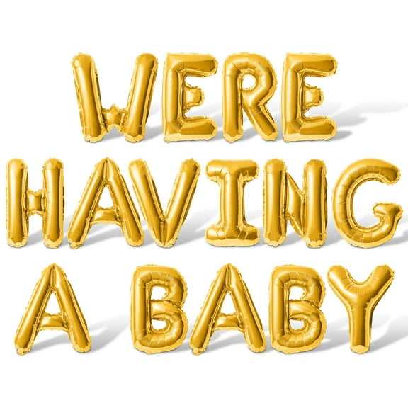 Letter Balloons - WERE HAVING A BABY 16" Inch Alphabet Letters Foil Mylar Balloon Baby Shower Party Banner (Gold)