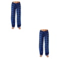thumbnail image 3 of Jumpingount Pantalón largo de poliéster para mujer, informal, Flexible, a cuadros, para el hogar, suelto, para niñas, para dormir, azul oscuro, Azul oscuro METRO 2piezas, 3 of 6