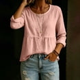 thumbnail image 3 of Uootdi Women's Tops 3/4 Sleeve Crew Neck Peplum Blouses Bohemian Casual Style Linen Blend Lightweight Breathable Relaxed Fit Shirts Gift, 3 of 6