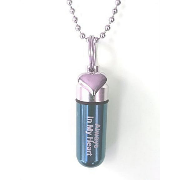 Blue Engraved Cremation Urn  Always In My Heart  with Heart - Includes Velvet Pouch and Fill Kit