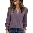 thumbnail image 3 of jobturf Womens Long Sleeve Shirts Ribbed Knit Smocked Cuff V Neck Blouses Fall Winter Going Out Tops Soft Comfy Warm Lightweight Sweaters, 3 of 10