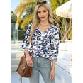 thumbnail image 2 of Womens 3/4 Sleeve Tops with Buttons V-Neck Summer Outfits Casual Shirts Beach Vacation Fall Clothes 2025 Blue Print M, 2 of 5
