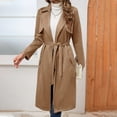 thumbnail image 5 of Niaviben Suede Jacket Women's Long Trench Coat Lapel Coat Womens Jackets Dressy Casual Women's Jacket Women Lightweight Jacket Women's Trench Coats Khaki M, 5 of 8