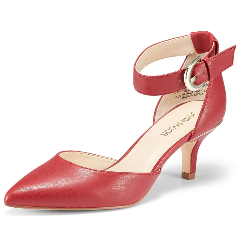JENN ARDOR Women s Kitten Heel Pumps Ladies Closed Pointed Toe D Orsay Ankle Strap Dress Stiletto Walmart