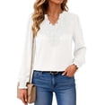 thumbnail image 2 of Fantaslook Blouses for Women Lace V Neck Long Sleeve Blouse Pleated Chiffon Pom Pom Shirt Dressy Casual Fall Tops, 2 of 10