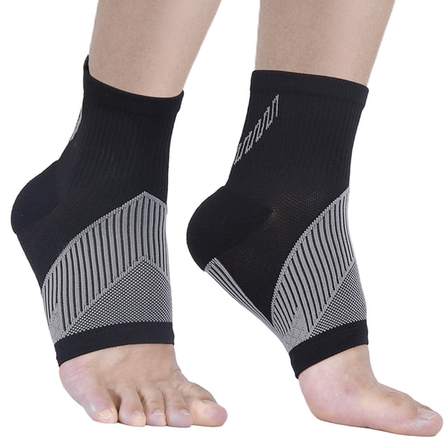 Tobillera de compresión (1 par) para aliviar el dolor de neuropatía, tendinitis aquílea y fascitis plantar. Tobillera sin dedos para mujer y hombre (Negro, XL).