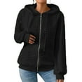 thumbnail image 3 of Women's Jacquard Knit Hooded Sweater, Zip Front Long Sleeve Cardigan, Casual Solid Color Pullover, Lightweight Hoodie Jacket, Fall Winter Layering Piece Black L, 3 of 10