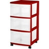 Sterilite 3 Drawer Rolling Medium Cart, Brilliant Red, Set of 2