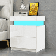 Hommpa 2 Drawer Modern Nightstand with RGB LED Light High Gloss Bedside Tables for Bedroom White