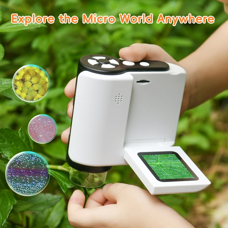 Portable Digital Microscope for Kids, 1000X Handheld Digital Microscope &  Telescope with 2 LCD Screen, Camera & Video Mini Microscope with  Adjustable LED Lights, 32GB SD Card and Sample Slides 