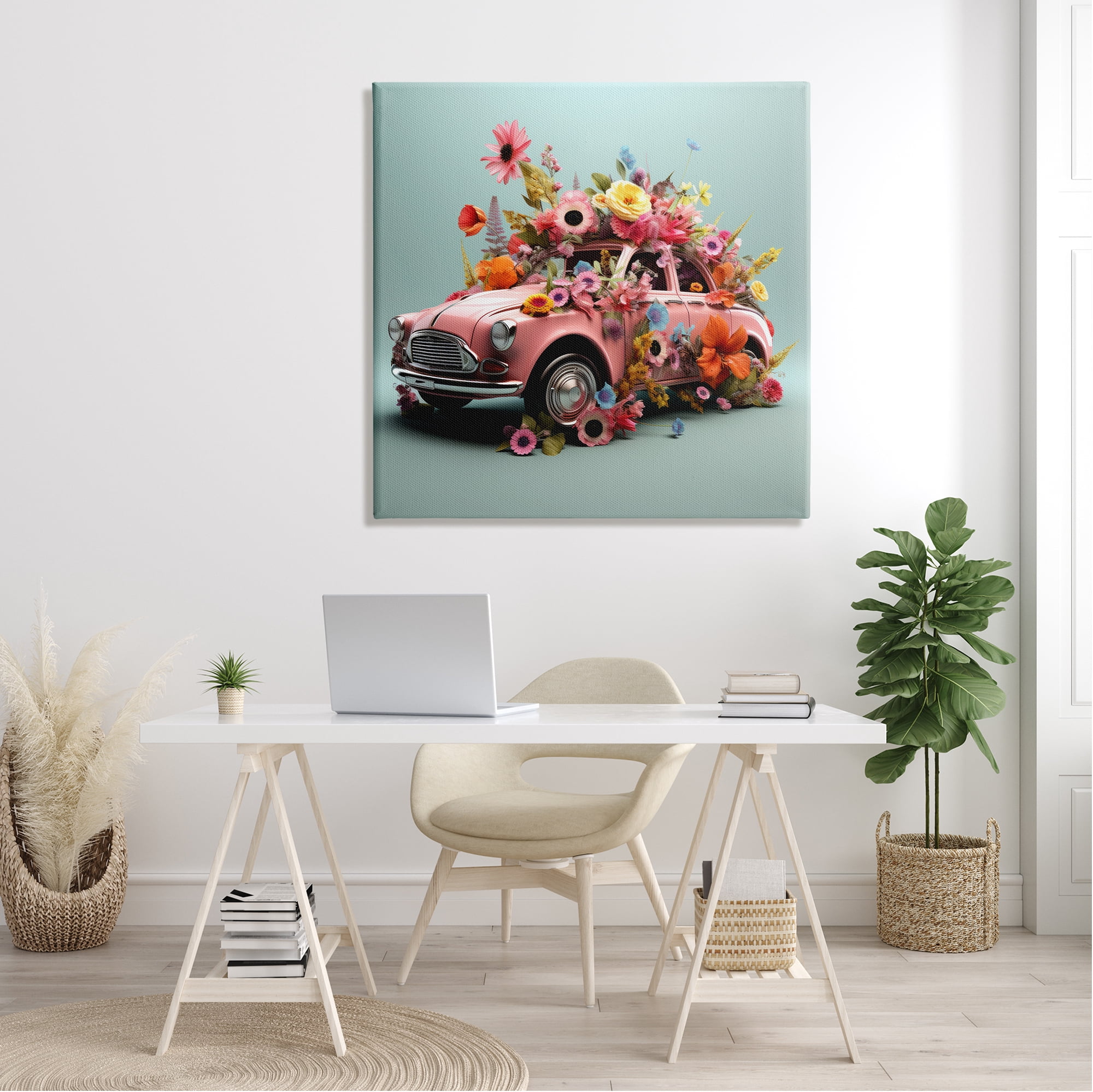 Stupell Industries Blooming Florals Antique Car Transportation Painting Gallery Wrapped Canvas Art Print Wall Art, 36 x 36