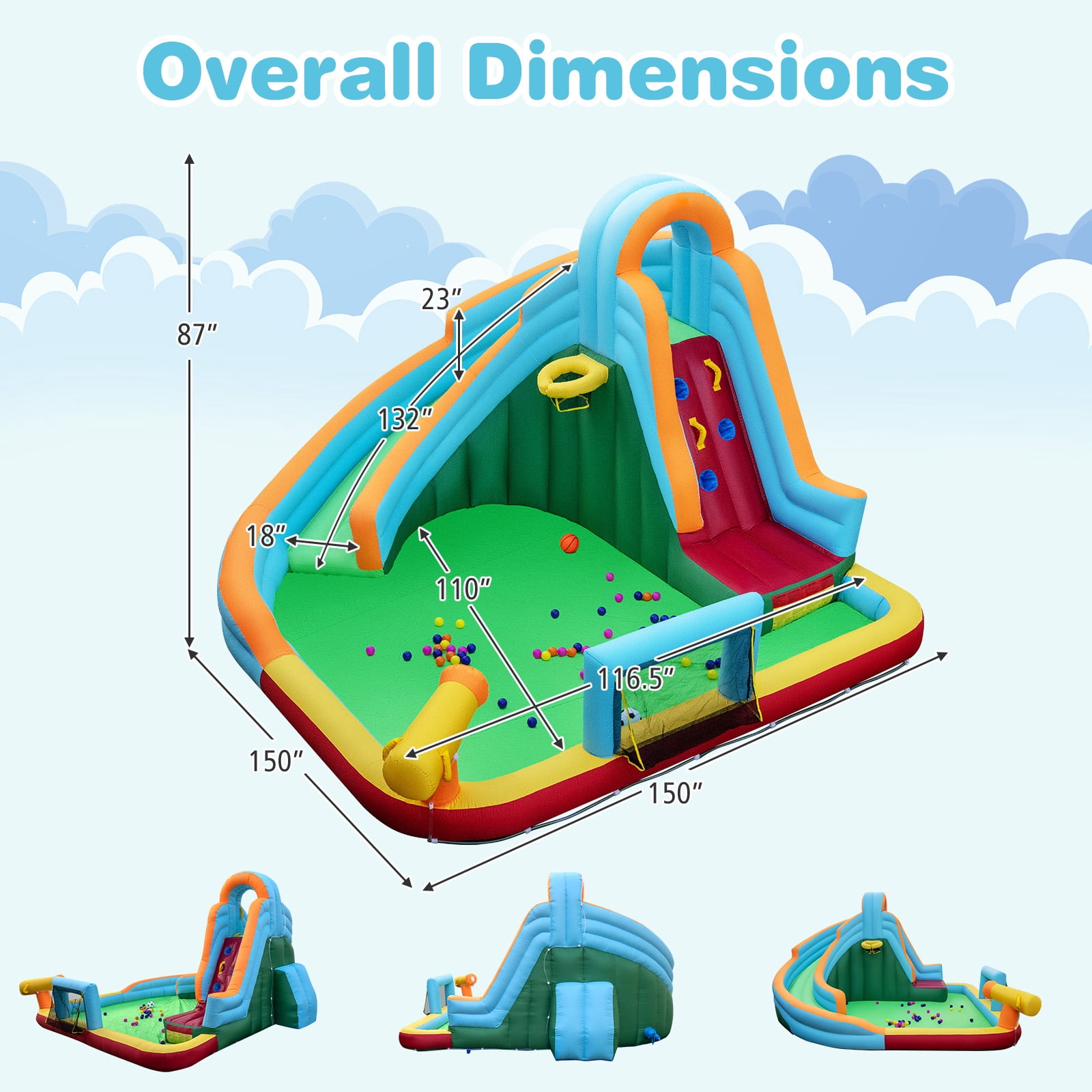 Gymax Inflatable Water Slide Park w/Long Slide Splash Pool Climbing Wall 750W Blower
