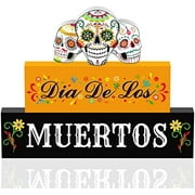 3-Piece Day of the Dead Decor: Wooden Blocks, Sugar Skull Wooden Sign, Table Centerpiece. For Mexican Halloween Home Decor. (Home Decor, Kitchen, & Other)