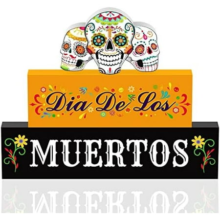 3-Piece Day of the Dead Decor: Wooden Blocks, Sugar Skull Wooden Sign, Table Centerpiece. For Mexican Halloween Home Decor. (Home Decor, Kitchen, & Other)